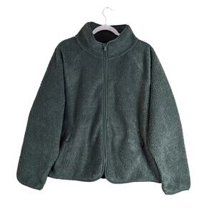All in Motion Sherpa Jacket M Zip Front Olive Green Sweatshirt‎ Relax Fit Layer
